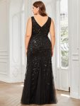 Plus Size Double V-Neck Fishtail Sequin Formal Maxi Evening Dress – Black