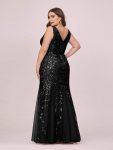 Women’s Double V-Neck Fishtail Sequin Evening Dress – Black