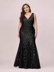 Women’s Double V-Neck Fishtail Sequin Evening Dress – Black