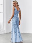 Women’s Double V-Neck Fishtail Sequin Evening Dress – Sky Blue