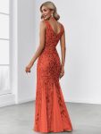 Women’s Double V-Neck Fishtail Sequin Evening Dress – Burnt Orange