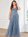 Plus Size Double V-Neck Fishtail Sequin Formal Maxi Evening Dress – Dusty Navy