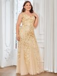 Women’s Double V-Neck Fishtail Sequin Evening Dress – Gold