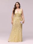 Plus Size Double V-Neck Fishtail Sequin Formal Maxi Evening Dress – Gold