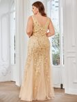 Women’s Double V-Neck Fishtail Sequin Evening Dress – Gold