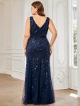 Plus Size Double V-Neck Fishtail Sequin Formal Maxi Evening Dress – Navy Blue