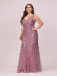 Women’s Double V-Neck Fishtail Sequin Evening Dress – Purple Orchid