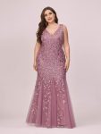 Women’s Double V-Neck Fishtail Sequin Evening Dress – Purple Orchid