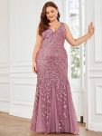 Plus Size Double V-Neck Fishtail Sequin Formal Maxi Evening Dress – Purple Orchid