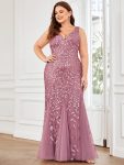 Plus Size Double V-Neck Fishtail Sequin Formal Maxi Evening Dress – Purple Orchid