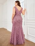 Plus Size Double V-Neck Fishtail Sequin Formal Maxi Evening Dress – Purple Orchid