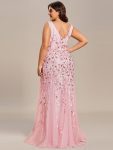 Plus Size Double V-Neck Fishtail Sequin Formal Maxi Evening Dress – Pink