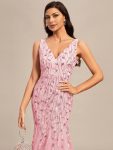 Women’s Double V-Neck Fishtail Sequin Evening Dress – Pink