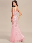 Women’s Double V-Neck Fishtail Sequin Evening Dress – Pink