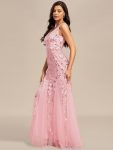 Women’s Double V-Neck Fishtail Sequin Evening Dress – Pink