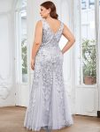 Women’s Double V-Neck Fishtail Sequin Evening Dress – Silver