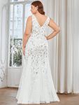 Plus Size Double V-Neck Fishtail Sequin Formal Maxi Evening Dress – White