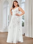 Plus Size Double V-Neck Fishtail Sequin Formal Maxi Evening Dress – White