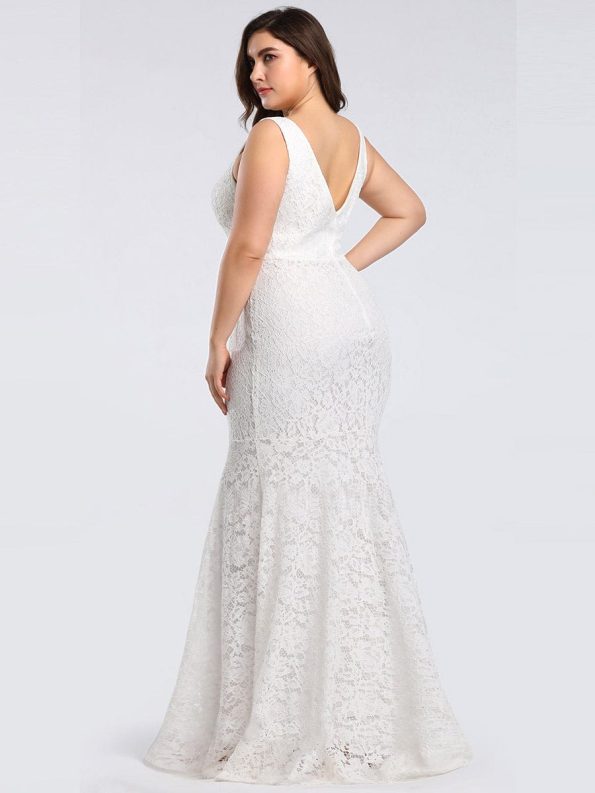 Plus Size Lace Mermaid Formal Evening Dress - White