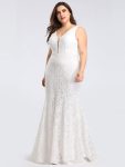 Plus Size Lace Mermaid Formal Evening Dress – White