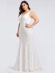 Plus Size Lace Mermaid Formal Evening Dress – White