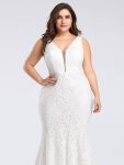 Plus Size Lace Mermaid Formal Evening Dress – White