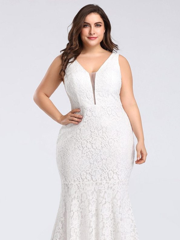 Plus Size Lace Mermaid Formal Evening Dress - White