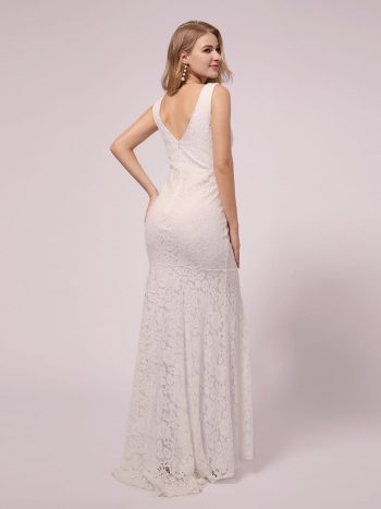 Maxi Long Lace V-neck Fishtail Maternity Dress for Wedding - White