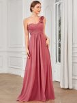 Sweet Pleated Bodice One Shoulder Chiffon Bridesmaid Dress – Cameo Brown