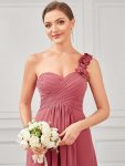 Sweet Pleated Bodice One Shoulder Chiffon Bridesmaid Dress – Cameo Brown