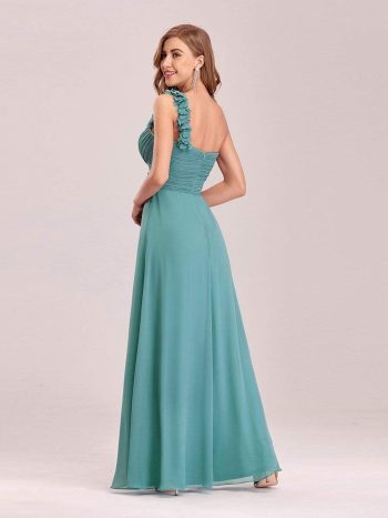 Chiffon One Shoulder Maxi Long Bridesmaid Dresses for Women - Dusty Blue