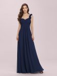 Sweet Pleated Bodice One Shoulder Chiffon Bridesmaid Dress – Navy Blue