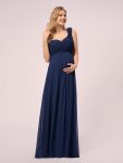 Maxi Long Flower One Shoulder Maternity Dress – Navy Blue