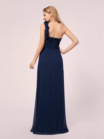 Maxi Long Flower One Shoulder Maternity Dress - Navy Blue