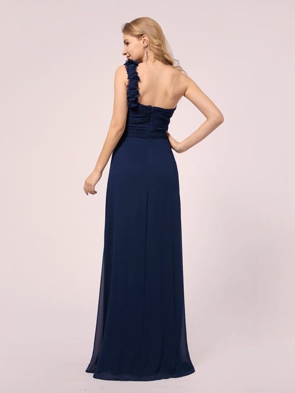 Maxi Long Flower One Shoulder Maternity Dress - Navy Blue