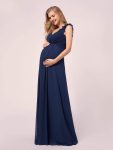 Maxi Long Flower One Shoulder Maternity Dress – Navy Blue