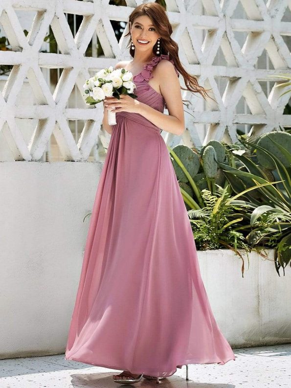 Chiffon One Shoulder Maxi Long Bridesmaid Dresses for Women - Purple Orchid