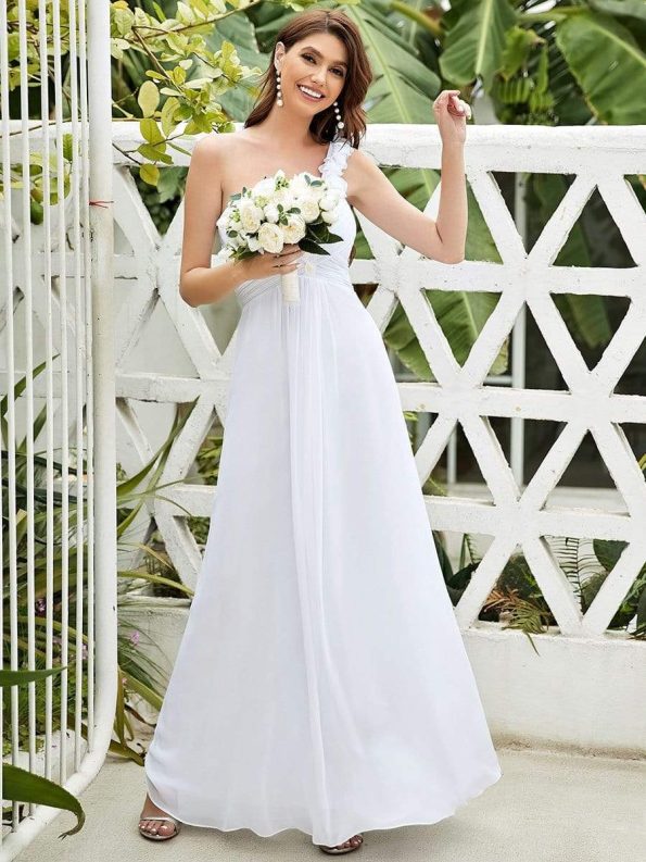 Chiffon One Shoulder Maxi Long Bridesmaid Dresses for Women - White