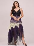 Women’s V Neck Multi Color Asymmetrical Hems Prom Dress – Dark Purple