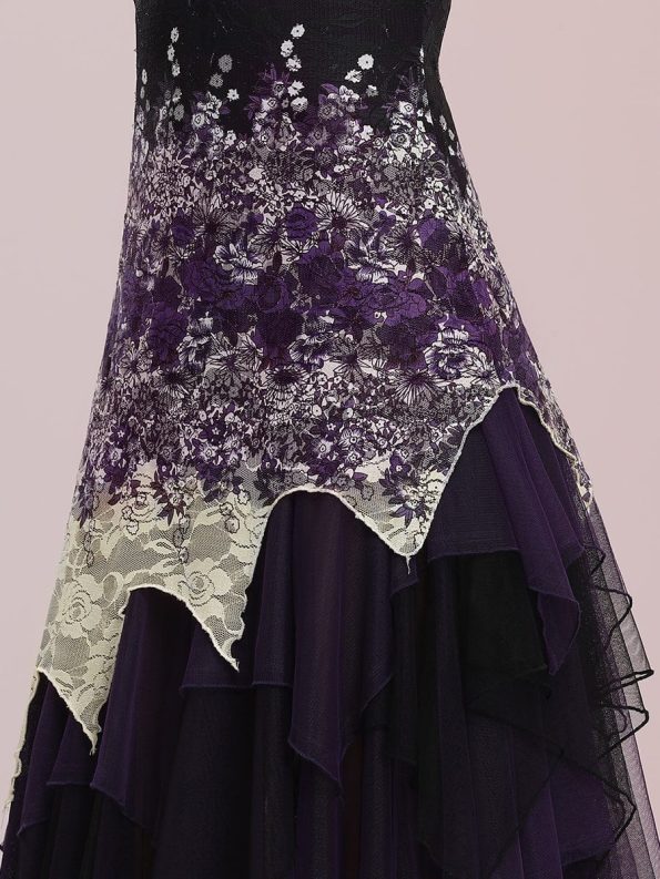 Women's V Neck Multi Color Asymmetrical Hems Prom Dress - Dark Purple