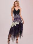 Women’s V Neck Multi Color Asymmetrical Hems Prom Dress – Dark Purple