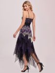 Women’s V Neck Multi Color Asymmetrical Hems Prom Dress – Dark Purple