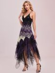 Women’s V Neck Multi Color Asymmetrical Hems Prom Dress – Dark Purple