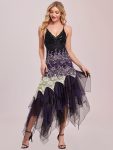 Women’s V Neck Multi Color Asymmetrical Hems Prom Dress – Dark Purple