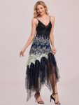 Women’s V Neck Multi Color Asymmetrical Hems Prom Dress – Navy Blue