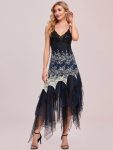 Women's V Neck Multi Color Asymmetrical Hems Prom Dress - Navy Blue