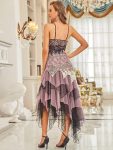 Women’s V Neck Multi Color Asymmetrical Hems Prom Dress – Purple Orchid