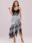 Women’s V Neck Multi Color Asymmetrical Hems Prom Dress – White