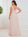 Plus Size Classic Round Neck V Back A-Line Chiffon Bridesmaid Dresses with Lace – Blush