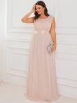 Plus Size Classic Round Neck V Back A-Line Chiffon Bridesmaid Dresses with Lace – Blush